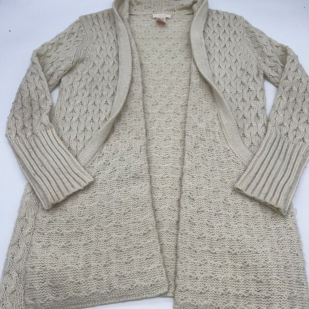 Tulle Open Front Knit Cardigan Tan XS Acrylic